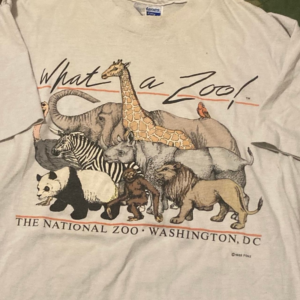 D.C. National Zoo "What a Zoo!" Graphic tee vtg 85' Hanes single stitch L/18.5